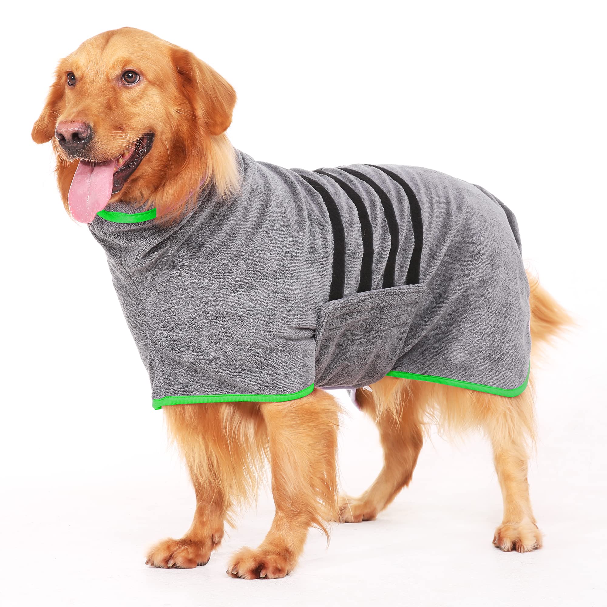 HezzLuv Microfiber Dog Drying Coat – Super Absorbent & Quick-Drying Dog Robe – Adjustable Fit for Medium to Large Dogs – Ideal for Bath, Swim & Wet Walks(Green, XXL)