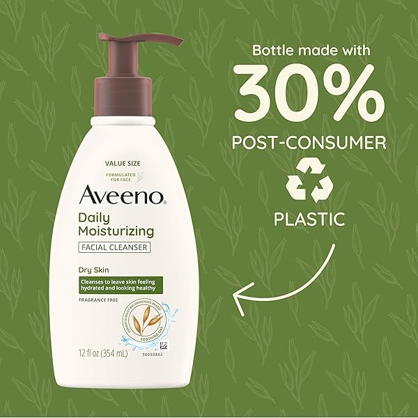 AVEENO DAILY MOISTURIZING FACIAL CLEANSER FOR DRY SKIN, GENTLE FACE CLEANSER WITH SOOTHING OAT FOR SKIN THAT FEELS SOFT & SUPPLE, REMOVES DIRT, OIL AND IMPURITIES, FRAGRANCE FREE, 12 FL OZ