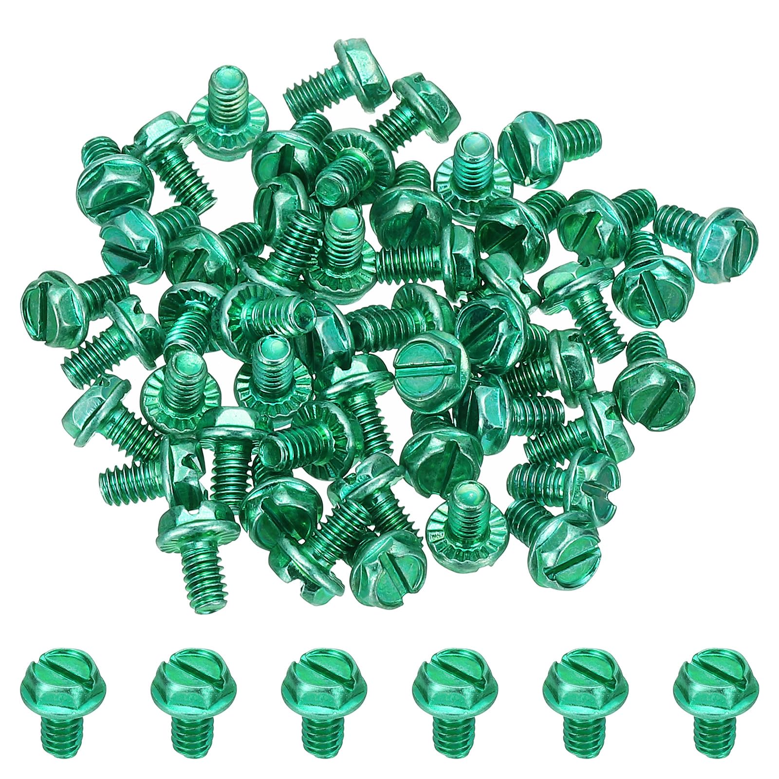 PATIKIL 8-32 x 1/4 Inch Thread Ground Screws, 100 Pack Green Electrical Grounding Screw Slotted Hex Head Flanged for Home Electrical Lamp