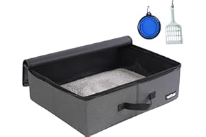 apollo walker Portable Cat Travel Litter Box with Zipped Waterproof Bag,Collapsible Litter Carrier for Cat with Zipped Lid and Handle, No Leakage, No Smell, Easy to Carry and Use in Hotels, Car Gray