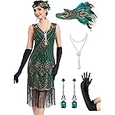 MTITE 1920s Dresses for Women, Sequin Fringed Gatsby Flapper Cocktail Dresses with 20s Accessories Set, Roaring 20s Costumes