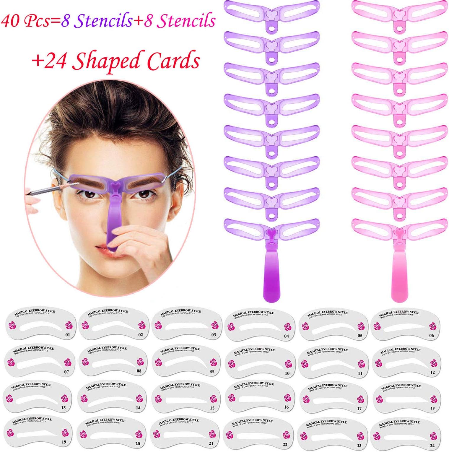 Eyebrow Template,40 Pcs Eyebrow Stencils Kit Eyebrow Shaping Templates Eyebrows Grooming Stencil Kit Makeup Tools
