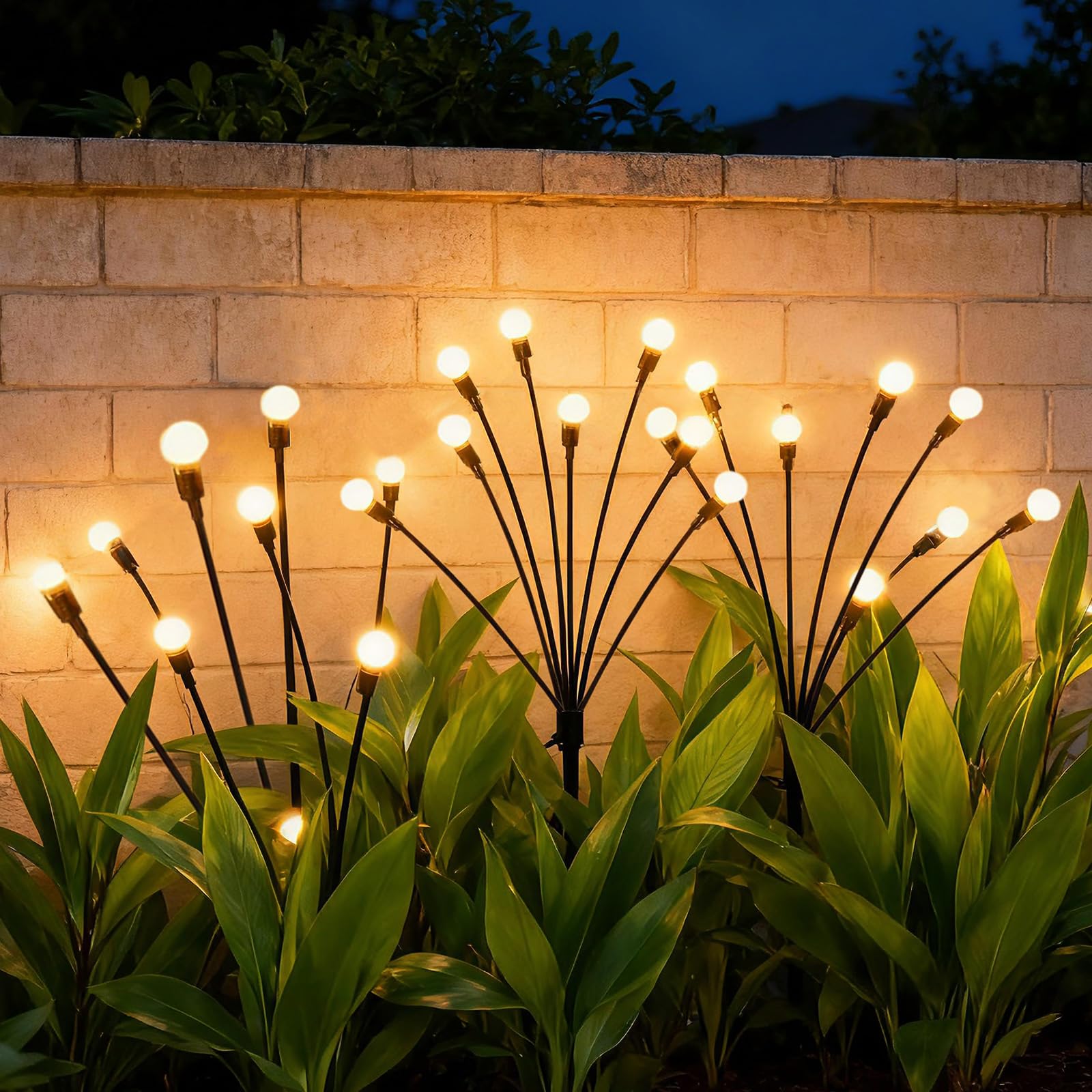 Photo 1 of 2 Pack IP65 Waterproof Solar Firefly Lights, 16 LED Warm White Swaying Lamps with Realistic Effect, Wind-Activated 8 Hrs Runtime No Wiring for Landscape Yard Patio Halloween Christmas Decor