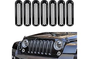 ASUBHA 7PCS Car Grill Inserts, Black Front Mesh Grille Cover Guard Clip, Clip-on Grille Front Mesh Grille Inserts Fit for 2007-2017 Jeep Wrangler JK JKU Unlimited Sport Freedom Rubicon Sahara