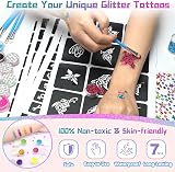 AUKZON Glitter Tattoo Kit Kids 36 Colors Stencils 215 Rhinestones Skin Friendly view 2