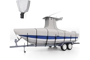 Nukugula Heavy Duty Ture 900D T-Top Boat Cover 20ft - 22ft with Motor Cover, 100% Waterproof Solution-Dyed Center Console Boat with T Top Roof 20-22 Foot with Upgraded 17 Windproof Straps
