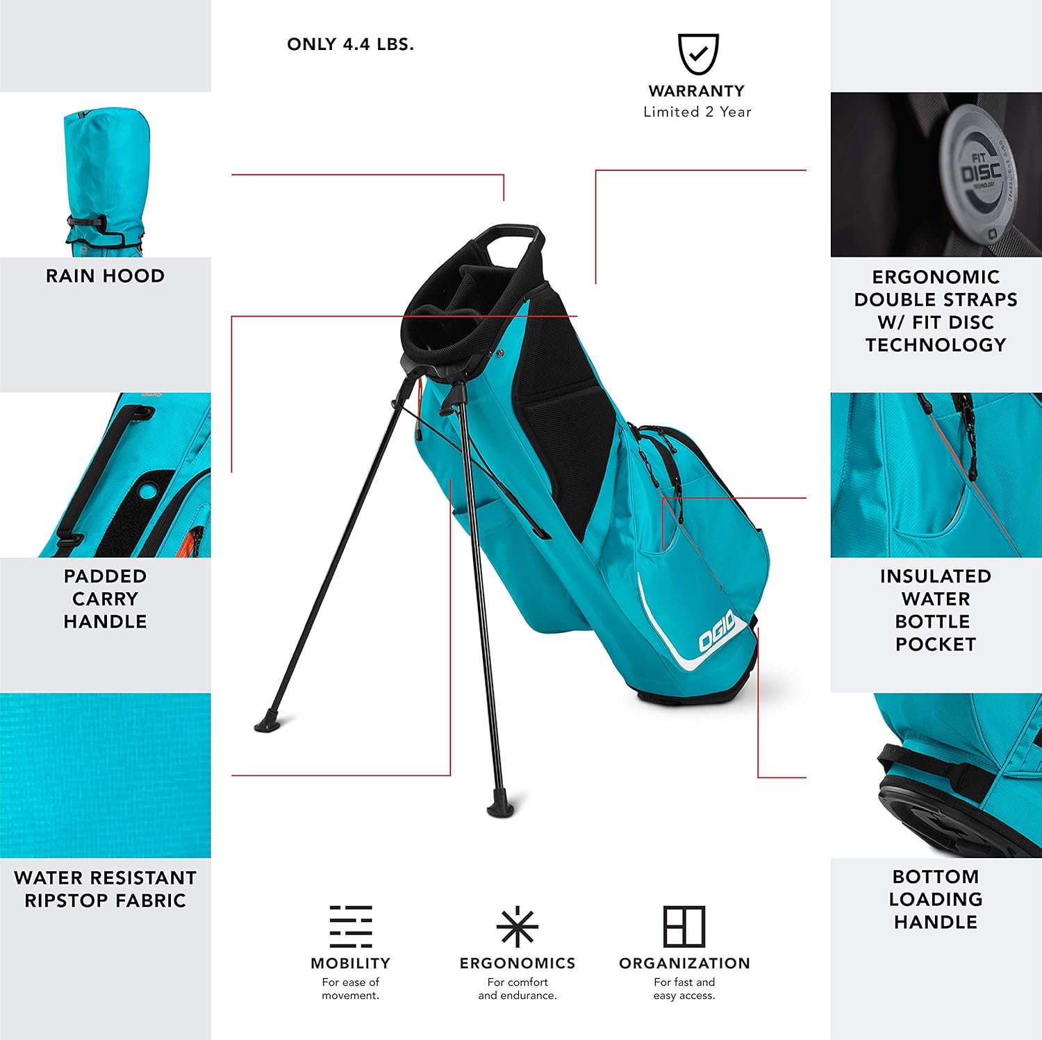 OGIO 2020 Fuse 4 Stand Bag (Turquoise, Double Strap) : Sports & Outdoors