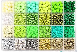 2220Pcs Beads for Bracelets Jewelry Making, Green Assorted Bracelet Making Kit Acrylic Round Beads Clay Beads Pearl Beads Hei