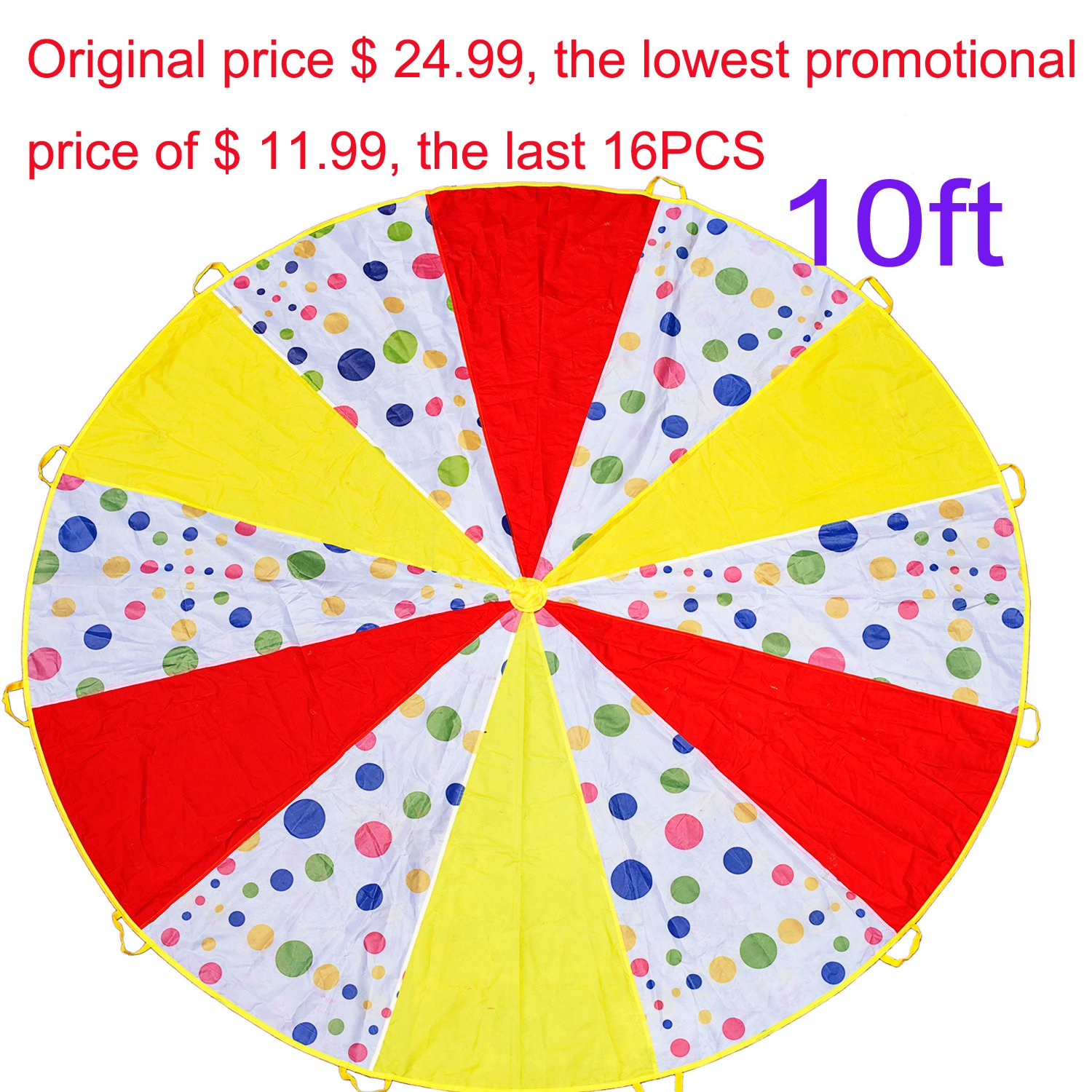 Kids Parachute Game, HUICHUNAG Sports Parachute Indoor&Outdoor 10\' Feet Polka Dot Parachute with 12 Handles(10 feet, Polka Dot)