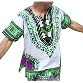 RaanPahMuang Brand Unisex Bright White Cotton Africa Dashiki Shirt Plain Front