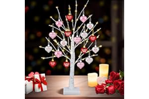 MOSOAN [Timer] Valentines Day Decor 24 Inch Valentines Day Decoration Lighted Tree with 18 Heart Ornaments, USB/Battery Operated Valentines Decor Tree Light, Valentines Day Decorations for Home Table Bedroom
