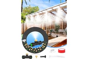 LEKIT Misters for Outside Patio 89FT(27.3M)+34 Brass Mist Nozzles+a Brass Adapter(3/4") Detachable Outdoor misting Cooling System for Garden, Waterpark, Greenhouse, Backyard