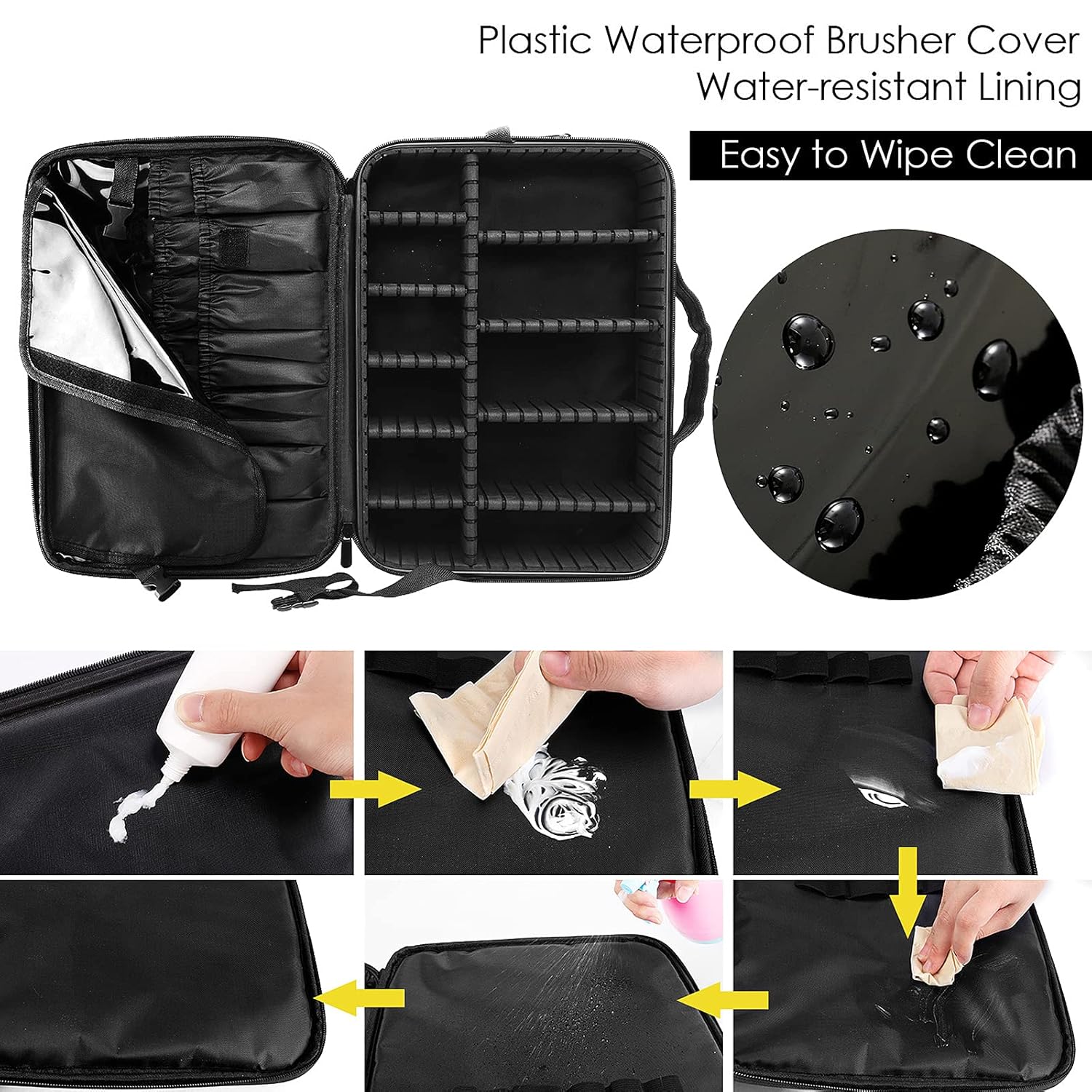 joyroom Large Makeup Bag 3 Layers Professional Travel Cosmetic Bag Makeup Organizer Case 15.7 inches Portable Artist Storage Brush Box with Adjustable Dividers and Strap for Makeup Accessories Black : Beauty