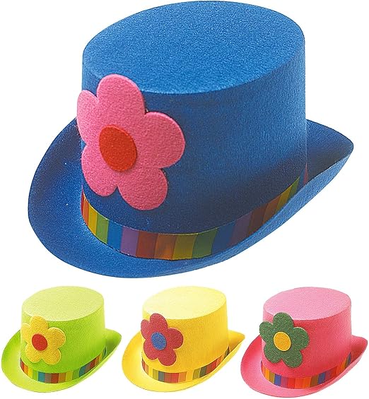 CLOWN TOP HAT W/FLOWERS 1 of 4 colours Accessory for Circus FunFair