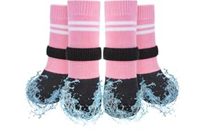 SCENEREAL Anti Slip Dog Boots & Paw Protectors for Hardwood Floor, Extended Dog Socks to Prevent Licking Paws, Waterproof Pet Snow Rain Shoe for Winter Small Puppy Senior Dogs, Pink S