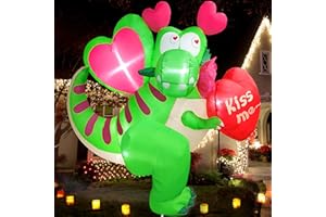 Danxilu 6 FT Long Valentines Inflatables Outdoor Decorations, Dinosaur with Love Heart & Rose Valentines Day Blow Up Yard Decoration Build in LEDs Lights for Party Indoor Garden Lawn Proposal Wedding