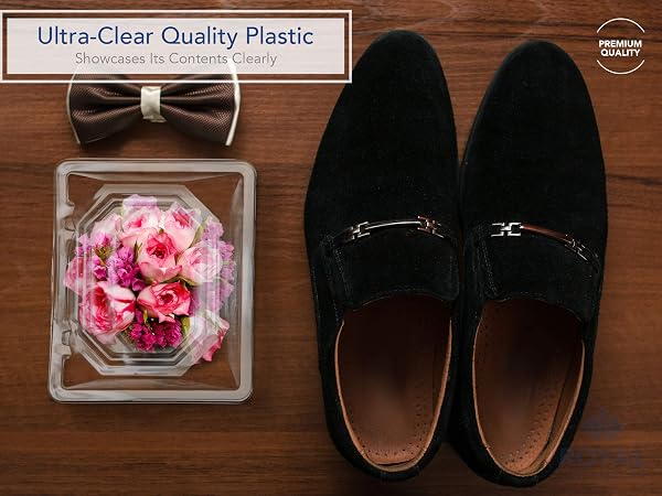 ROYAL IMPORTS CLEAR PLASTIC FLOWER BOX FOR CORSAGE, BOUTONNIERE, ROSE, ORCHID PROM WEDDING CRAFT CONTAINER 9X5X4-50 PACK