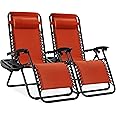 Best Choice Products Set of 2 Adjustable Steel Mesh Zero Gravity Lounge Chair Recliners w/Pillows and Cup Holder Trays - Burnt Orange