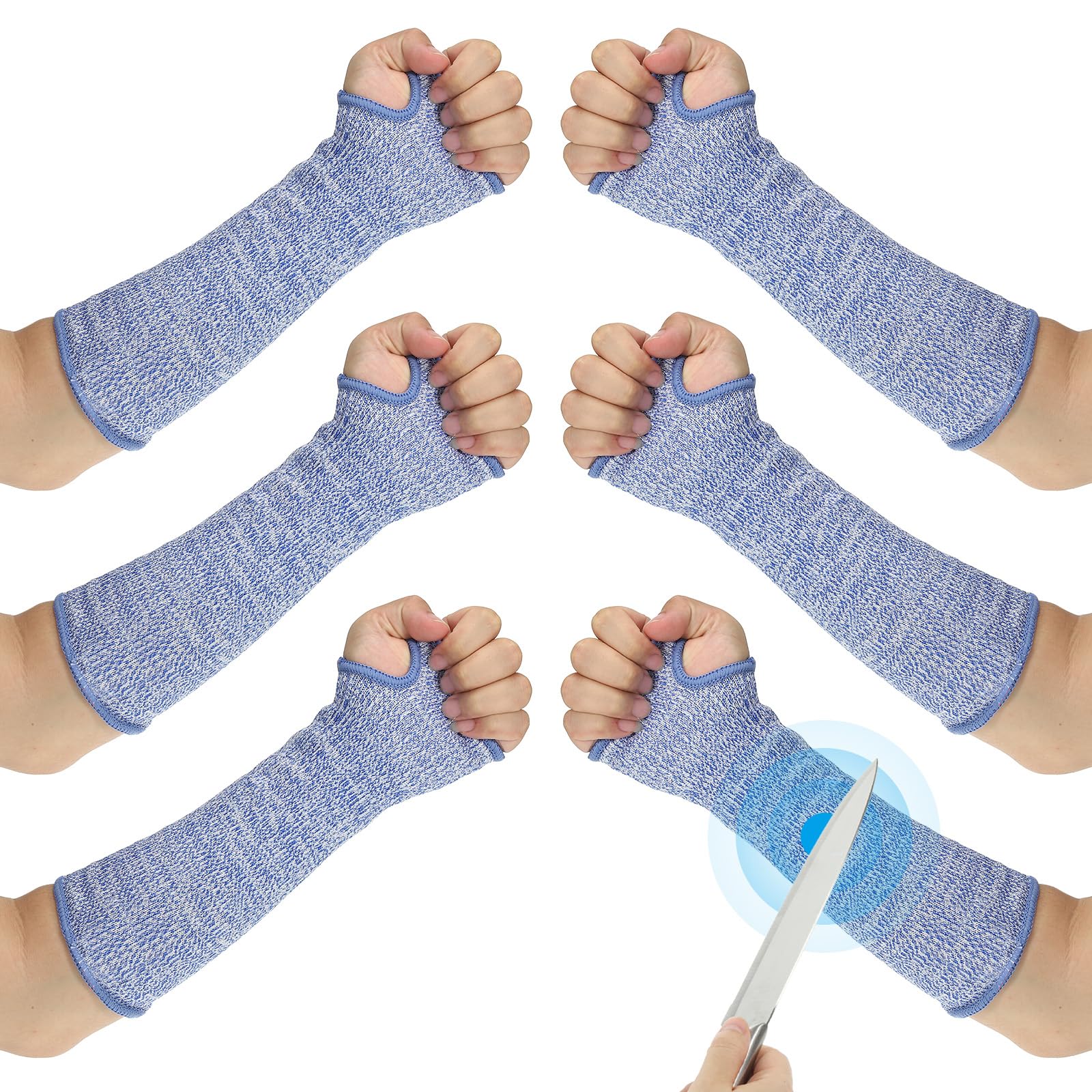 PATIKIL 12 Inch Cut Resistant Sleeve, 3 Pairs Arm Safety Protectors Sleeves with Thumb Hole Level 5 Protection Forearm Guard Sleeves for Thin Skin and Bruising, S, Blue