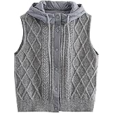 CUFEZN Women's Quilted Hooded Knit Vest Lightweight Padded Sleeveless Jacket, Casual Retro Layered Sweater Vest
