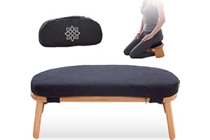 Mindful Modern Folding Meditation Bench - Bamboo Kneeling Stool w/Locking Magnetic Hinges - Prayer Kneeler Seiza Chair w/Soft Pillow & Travel Bag