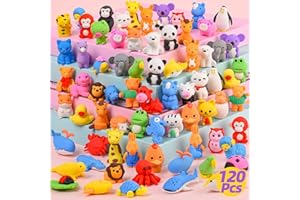 Kaemi 120Pcs Animal Erasers for Kids Desk Pets Bulk 3D Erasers Take Apart Pencil Puzzle Erasers Toys for Party Favors Treasure Box Games Prizes