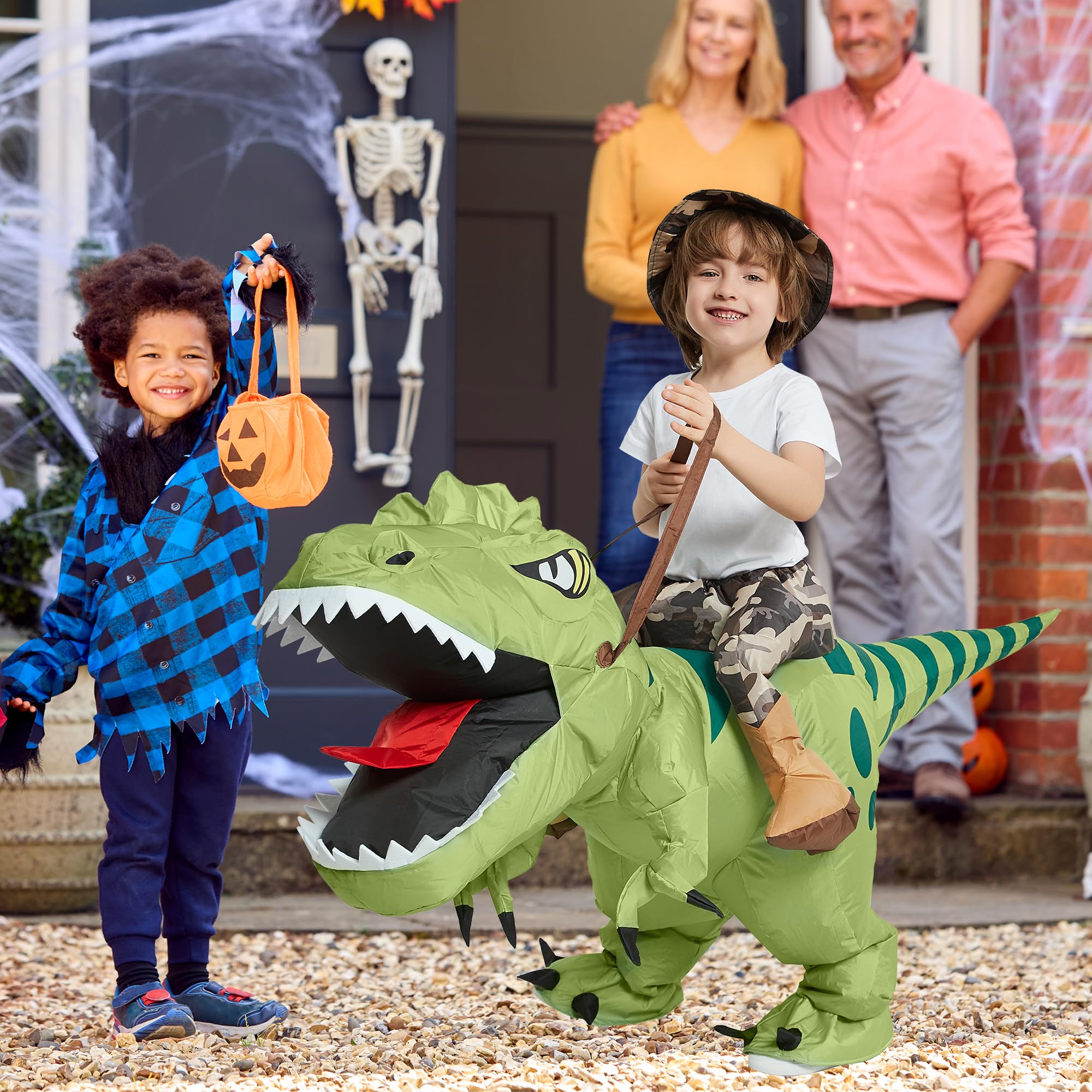 One Casa Inflatable Dinosaur Costume Riding T Rex Air Blow up Funny Fancy Dress Party Halloween Costume for Kids