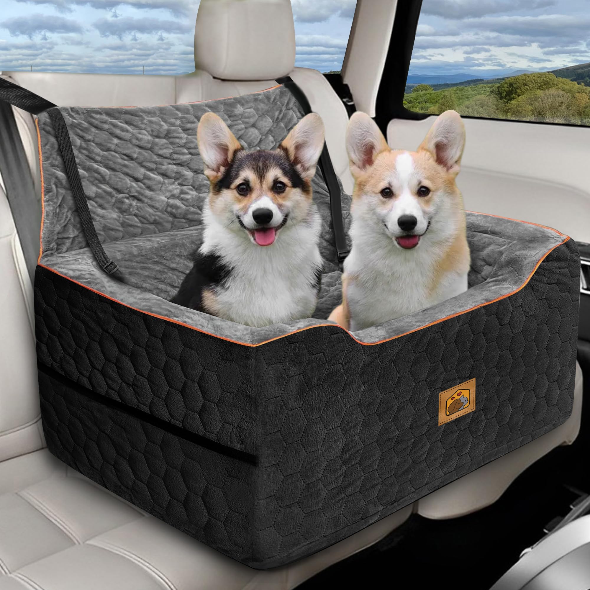 Photo 1 of Dog Car Seat for Medium/Large Dog Booster Seat for Dogs Under 60 lbs or 2 Small Dogs, Multi-Functional Pet Car Seat with Thick Cushion, 2 Safety Leashes (BlackGray)