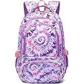 BLUEFAIRY Kids Backpack for Girls Elementary Primary Middle School Bag for Aged 8-10 for Teens Childs Bookbag Back to School Bag Mochilas Escolares para Niñas de 7 8 9 10 Tie-dye Purple
