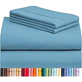 LuxClub 4 PC Queen Sheet Set, Sheets Queen Size, Deep Pockets 18" Wrinkle Free Cooling Sheets Machine Washable Hotel Bedding Silky Soft - Light Blue Queen