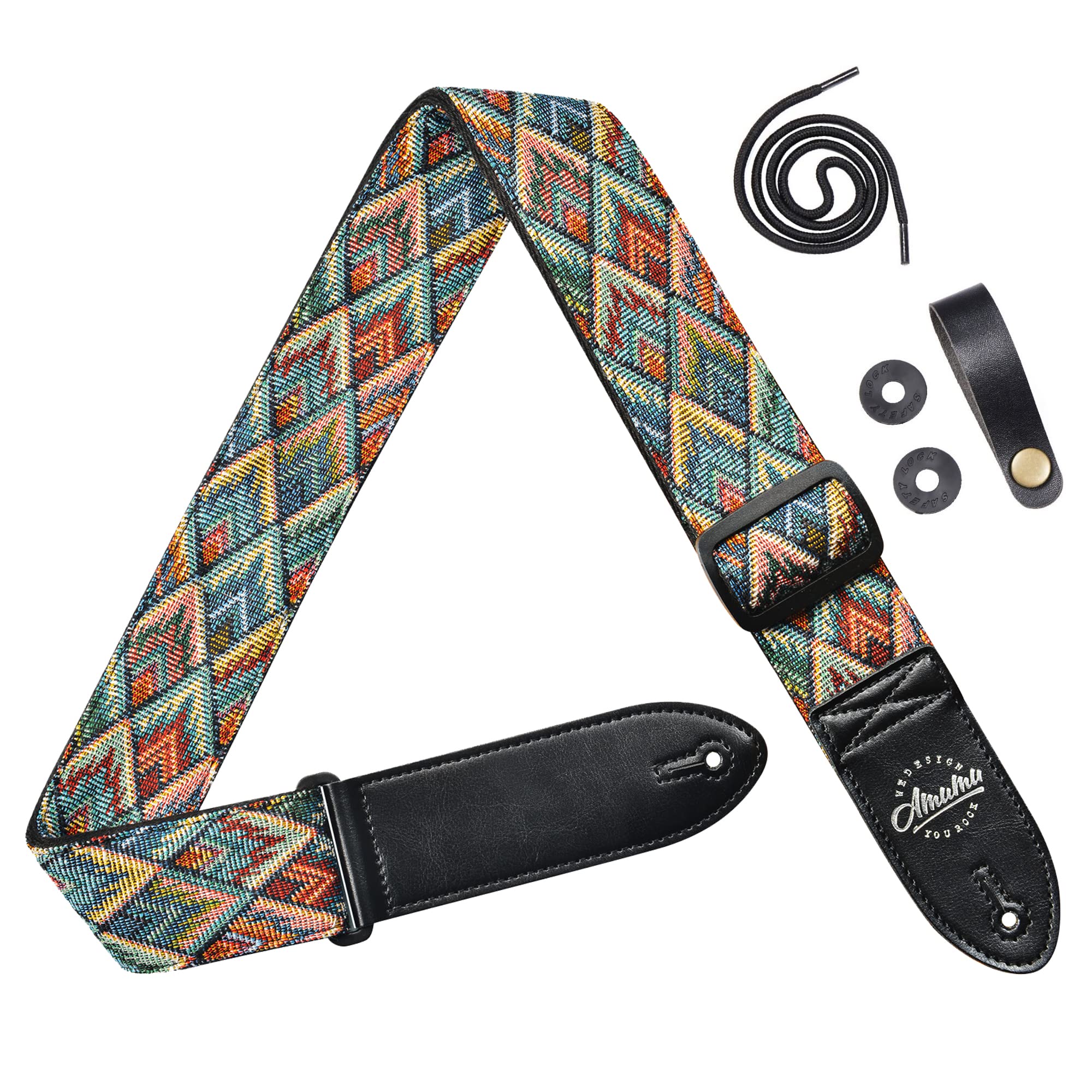 Amumu Guitar Strap Multi-Color for Acoustic, Electric, Bass Guitar -Adjustable, Color Rhombus