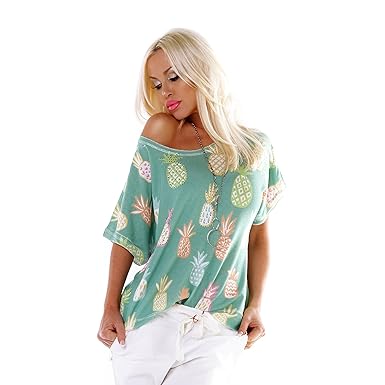 Moda Italy Damen New Sommer T Shirt Oversized Ananas
