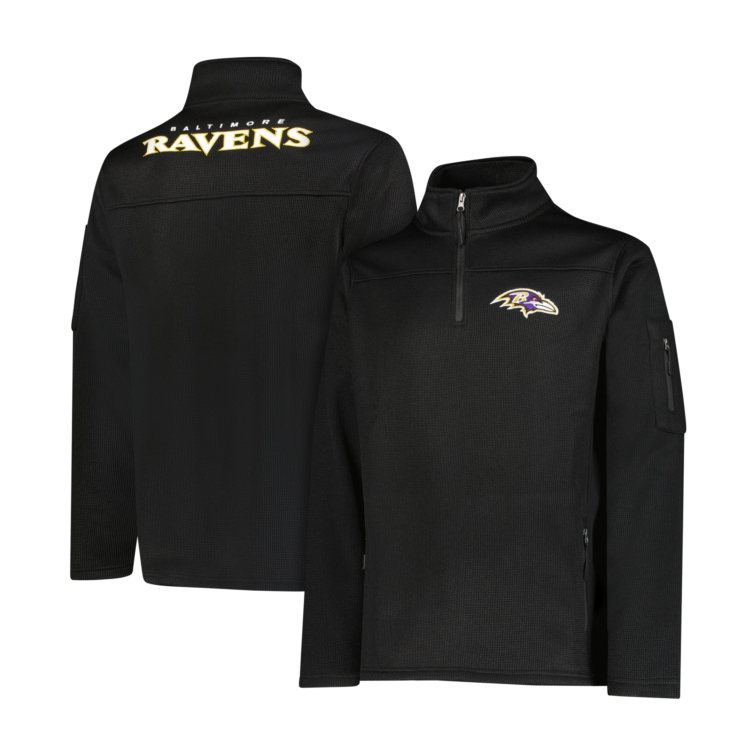 Ultra Game Men's NFL Official Ultimate Quarter-Zip Fleece Pullover Sweatshirt with Zipper Pockets, Baltimore Ravens, Black, Large Image
