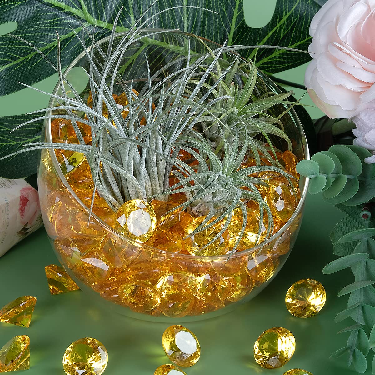 Acrylic Diamond Fake Gems Vase Filler, Babenest 240pcs 3/4 Inch Faux Diamonds Crystals Jewels for Table Scatters Wedding Party Event Arts & Crafts Birthday Decoration Favor (Gold)