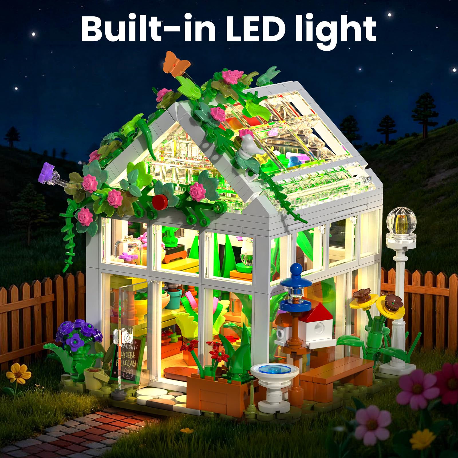 Flubecrux Blumenhaus-Bausatz mit LED Licht, 779pcs Blumenhaus Bausteine Spielzeug, Klemmbausteine Haus, EIN kreatives Geschenk für Mädchen und Jungen gleichermaßen 4