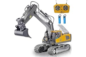 KIZJORYA Remote Control Excavator, Toys for Boys Age 6-12, Rechargeable 11 CH RC Construction Vehicles Truck with Sound Light Metal Shovel, Birthday for Kids 7 8 9 10+ Year Old(2.4 GHz)