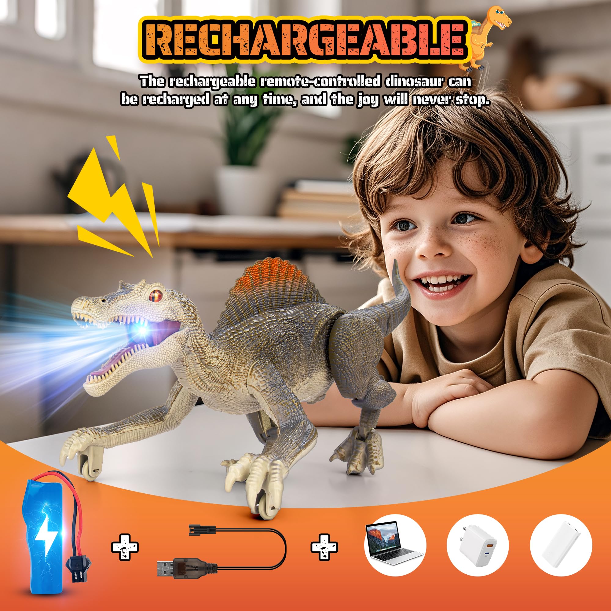 Dinosaur toys, Realistic Remote Control Dinosaur toys for Kids 3-5, 2.4GHZ, Walking, Rechargeable, 3D Eyes Realistic Appearance, 3 Sound Effects, Demo Function, Sturdy Jurassic Toy for kid 3+
