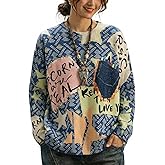 Women's Boho Christmas Sweater, Oversized Long Sleeve Graphic Knit Pullover, Loose Fit Casual Top with Drop Shoulder