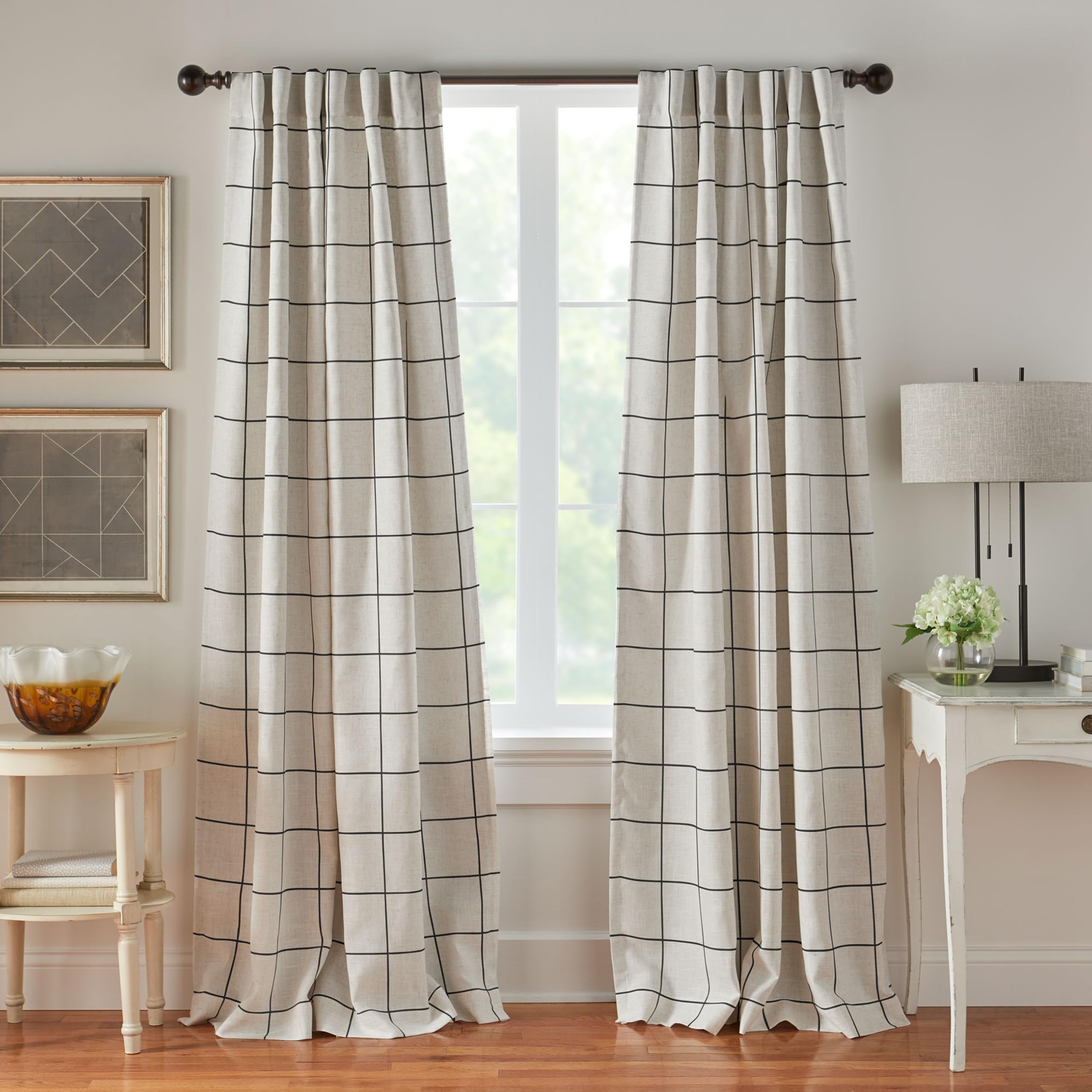 Elrene Home Fashions Brighton Windowpane Plaid Blackout Window Curtain, Living Room and Bedroom Drape with Rod Pocket Tabs, 52" x 95", 1 Panel, Black Image