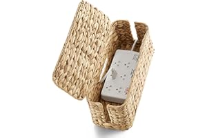 Tidita Wicker Cable Management Box with Lid - 15 inch Cable Organizer Box and Power Strip Box for Electrical Cord Management - Desk Cord Hider and Floor Cable Management for Office (Natural Color, 1)