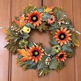 Fall Wreaths for Front Door 22-24in Harvest Autumn Wreath with Sunflowers | Artificial Fall Wreaths with Pumpkin, Berries, Maple Leaves for Indoor Outdoor Thanksgiving Halloween Seasonal Decor