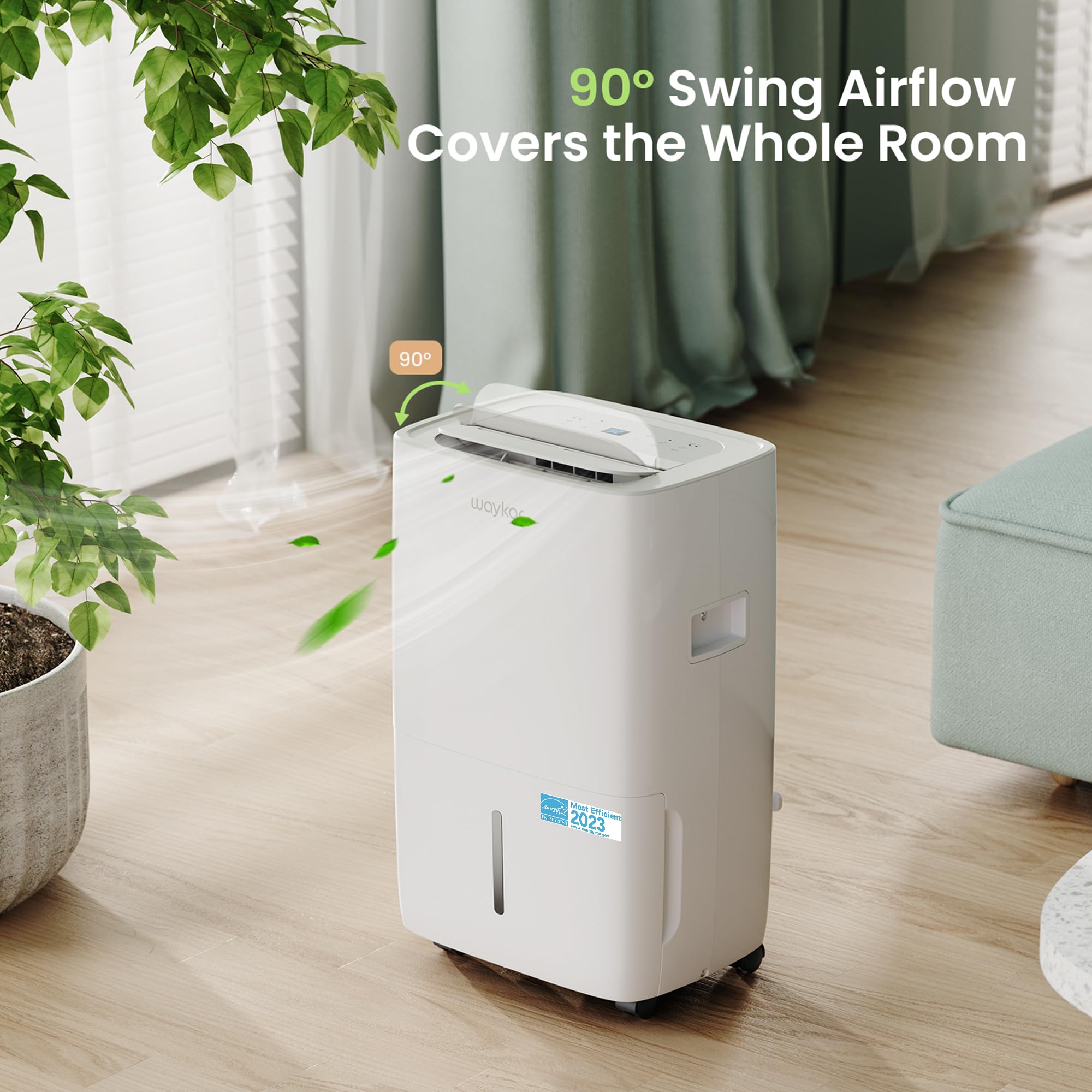 Waykar 80 Pints 2025 Energy Star Dehumidifier for Spaces up to 5,000 Sq. Ft for Basement and Home, Large Room with Drain Hose and 1.14 Gallons Water Tank