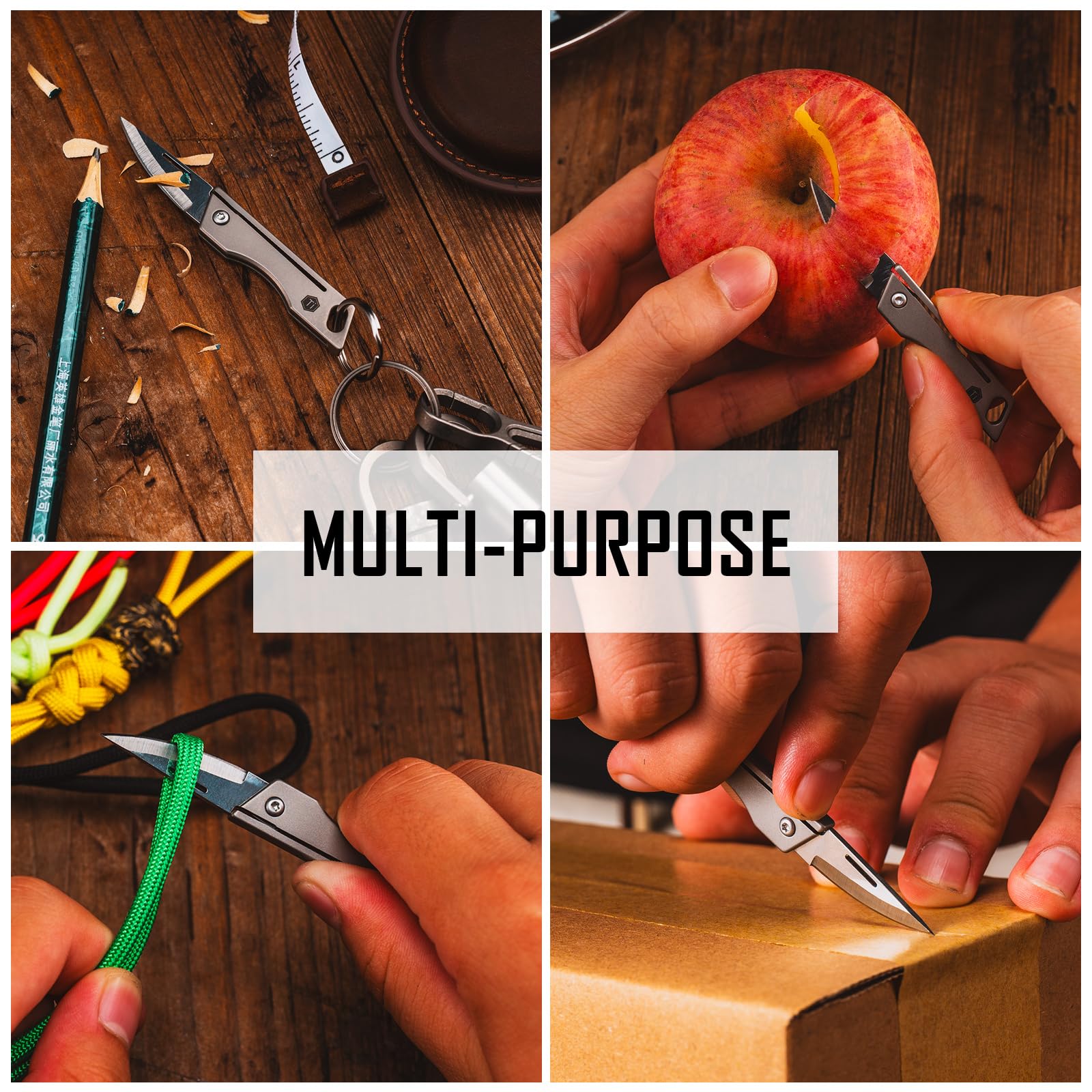 KeyUnity KK06 Mini-EDC-Taschenmesser, kleines Titan-Klappmesser mit integriertem Schlüsselloch für den täglichen Gebrauch 5