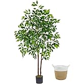 Warmplants Artificial Ficus Tree, 5ft Tall Fake Ficus Tree with Basket, Faux Plant for Indoor Outdoor Home Livingroom Office Garden Porch Décor