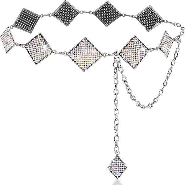 2193 Bling Rhinestone Concho Belt For Women Dazzled Chain Silver Bling Rhinestone Concho Belt with Dazzled Chain for Women  main image 4