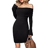 Arach&Cloz Women's Wool Blend Long Sleeve Off Shoulder Sweater Dresses 2025