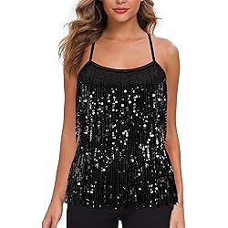 Agnes Orinda Sparkle Sequin Cami Tops for Women Plus Size