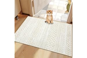 AOYAOMI Area Rug 2x3 Entryway Rug, Washable Geometric Boho Area Rug, Non-Slip Non-Shedding Soft Low-Pile Indoor Door Mat, Small Throw Rug for Bedroom Kitchen Entryway (Beige,2' x 3')