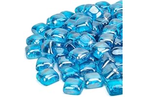 Mr. Fireglass 1 inch Fire Glass Cubes for Fireplace Fire Pit and Landscaping, 10 lb High Luster Caribbean Blue