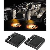 Reswish 2Pcs Car Door LED Logo Projector Lights, Universal Holeless Magnet Sensor Ghost Shadow Welcome Lamp (Fire Skull)